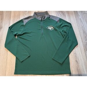 Antigua New York Jets Mens Large Green Heather Grey Quarter Zip Pullover NFL